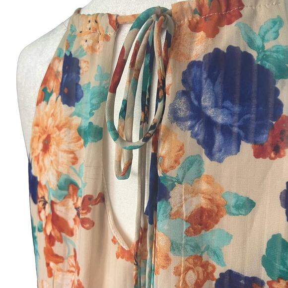 Pink Owl Woman’s Summer Lightweight Spaghetti Strap Floral Cream Dress- Size L - Picture 7 of 12